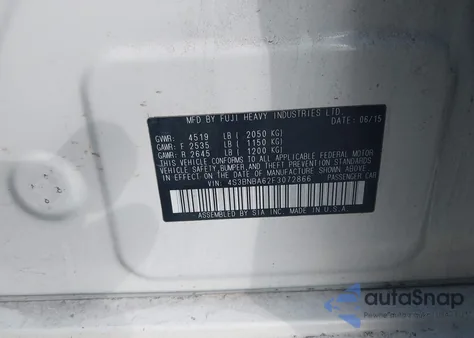 2015 Subaru Legacy 2.5I z USA, uszkodzony, nr VIN 4S3BNBA62F3072866